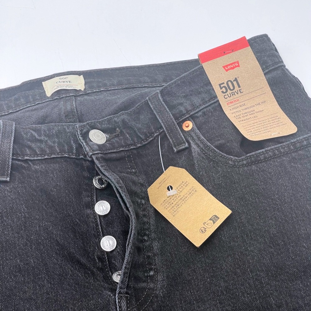 Levis 501 Curve Jeans Womens 32x30 High Rise Straight Leg Stretch Washed Black